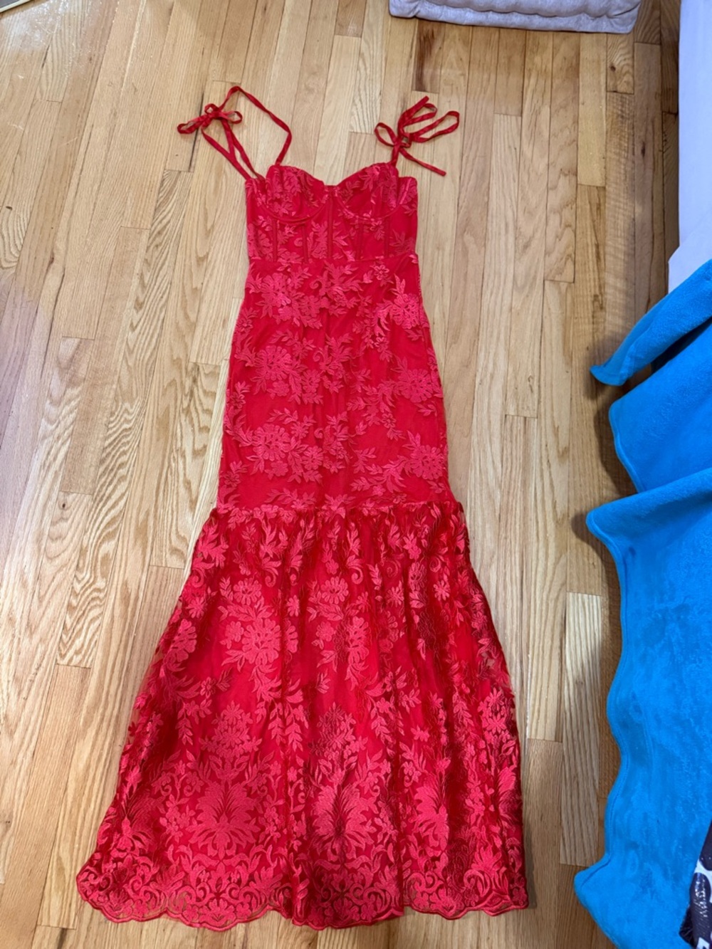 Lulus - Red Lace  Dress with Satin Tie Straps